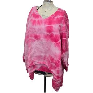 La‎ Fixsun Womens LPink Tie Dye Tunic Top Linen Lagenlook Asymmetrical USA Made